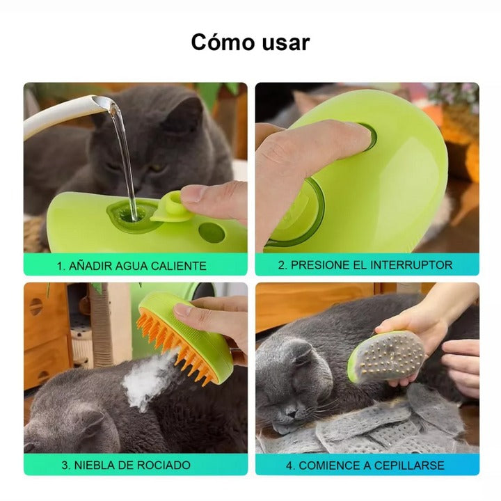 Cepillo A Vapor Para Mascotas 3 en 1